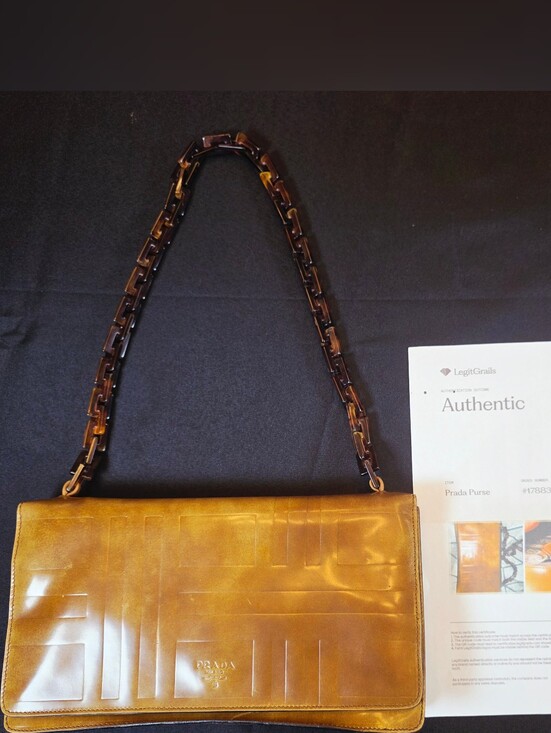Prada Handbags - Vintage Y2K  Prada Cognac/Caramel Leather with Tortoiseshell Strap.